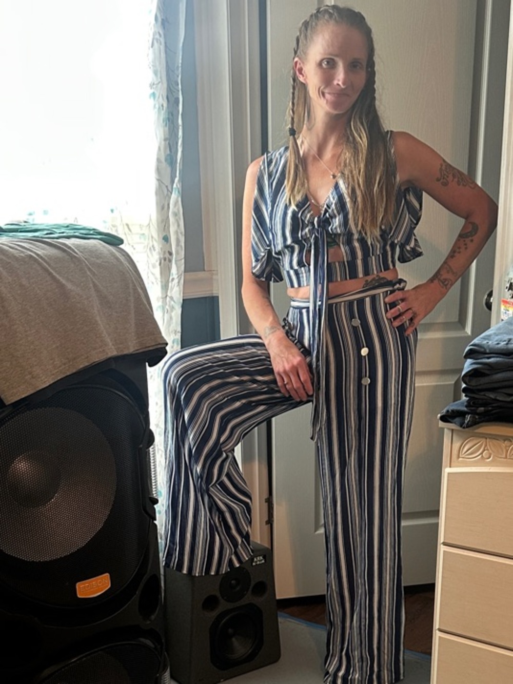 Love Striped Navy & White Wide-Leg Jumpsuit Set